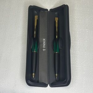 Parker Pen Set Frontier Marble Green With Gold Trim. Pen & Pencil Vintage